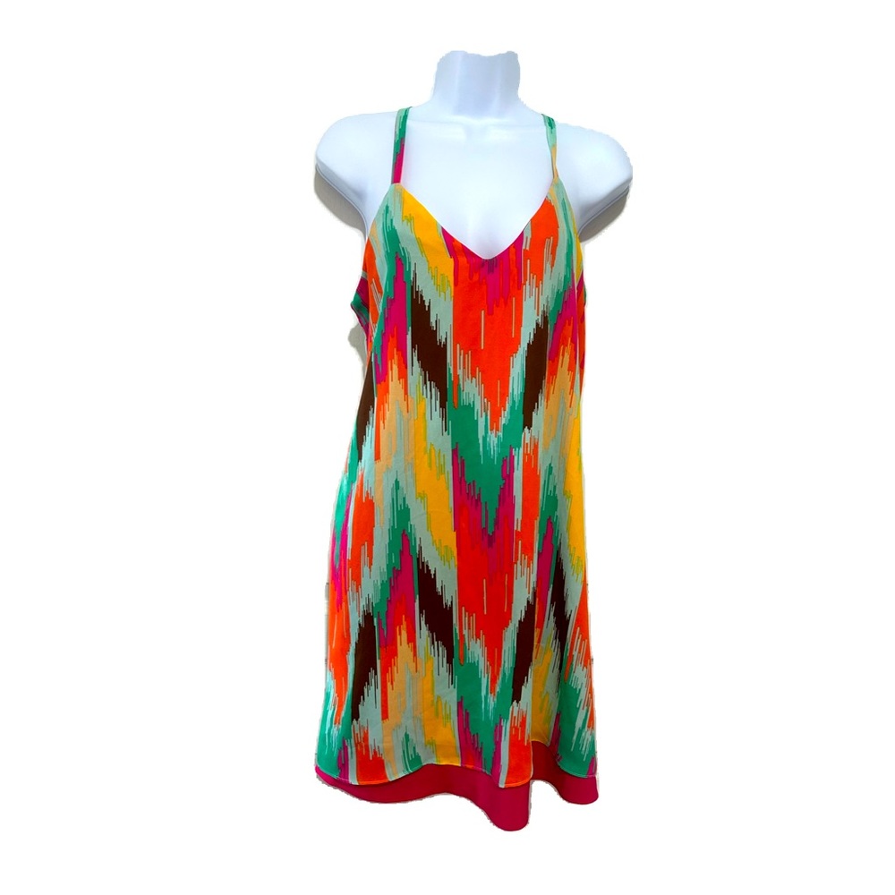 JUDITH MARCH MULTICOLOURED MINI DRESS SPAGHETTI STRAPS TWO LAYERS in size small